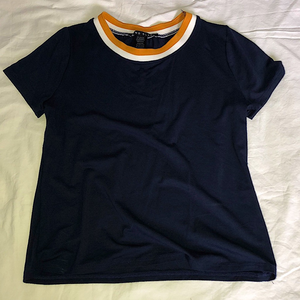 Navy Blue Lined Neck T-Shirt